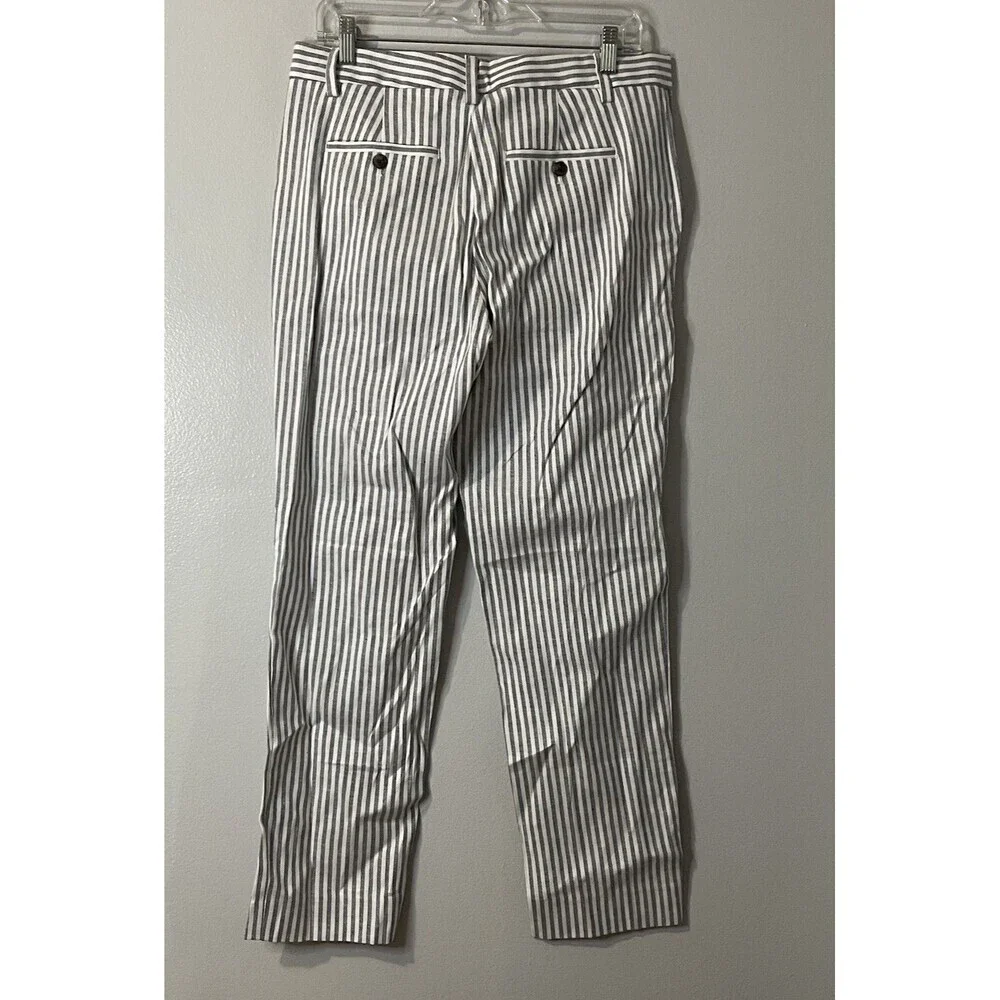 BANANA REPUBLIC‎ Avery Straight-Fit Linen-Cotton Ankle Pant 8L Gray White NEW